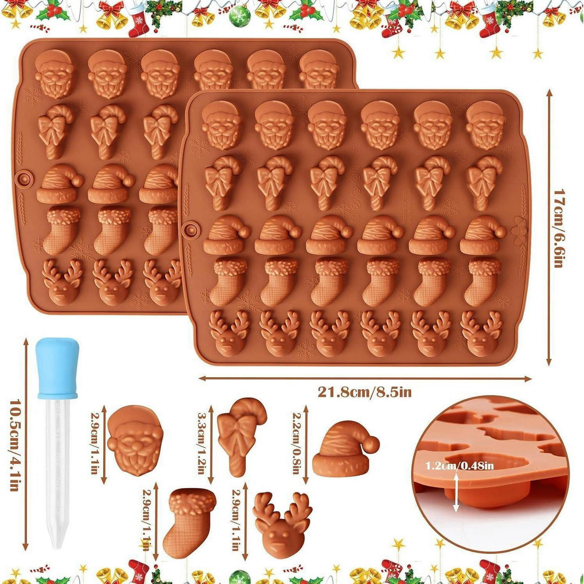 SCHOKOLADENFORMEN 2-teiliges Set Silikon Weihnachten 30 Hohlräume - Braun, Kunststoff