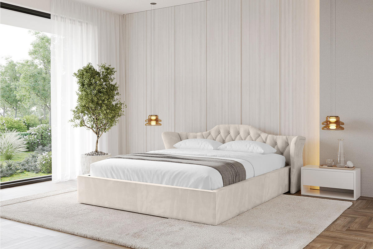POLSTERBETT mit Bettkasten und Lattenrost, Boxbett ohne Matratze - ZORAN-V1 120x200 Beige - Beige, Holzwerkstoff/Textil (120/200cm) - ALTDECOR
