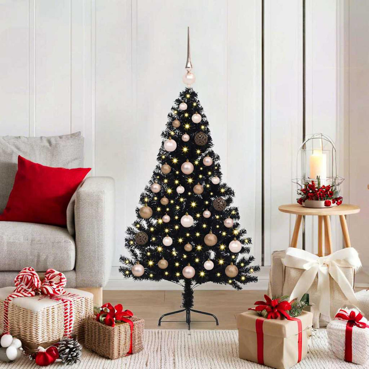 WEIHNACHTSBAUM Künstlicher Vorbeleuchteter Haltbar 68/68/120 cm Schwarz PVC - Schwarz, Kunststoff (120cm) - vidaXL