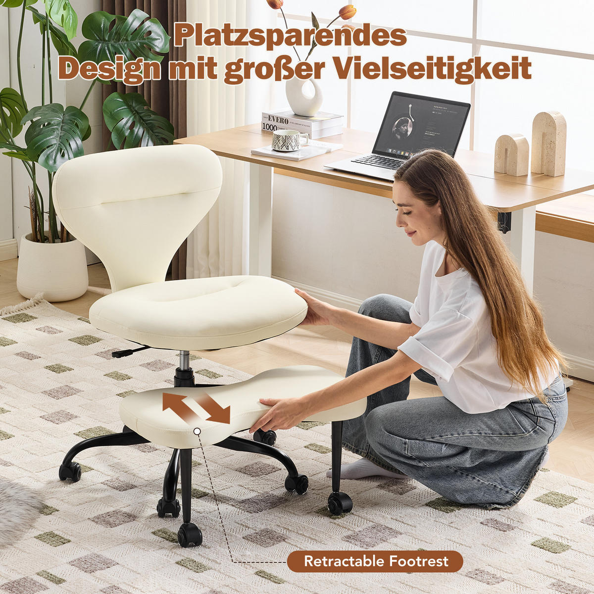 DREHSTUHL DE-41045 mit einziehbaren Fußstütz Creme - Weiß, Metall (67/84/80cm) - ComfortXL