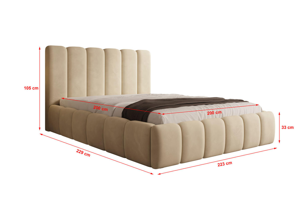 POLSTERBETT Vilo 200x200 mit Bettkasten und Stabilem Metallgestell - Beige, Textil (200/200cm) - Storez24