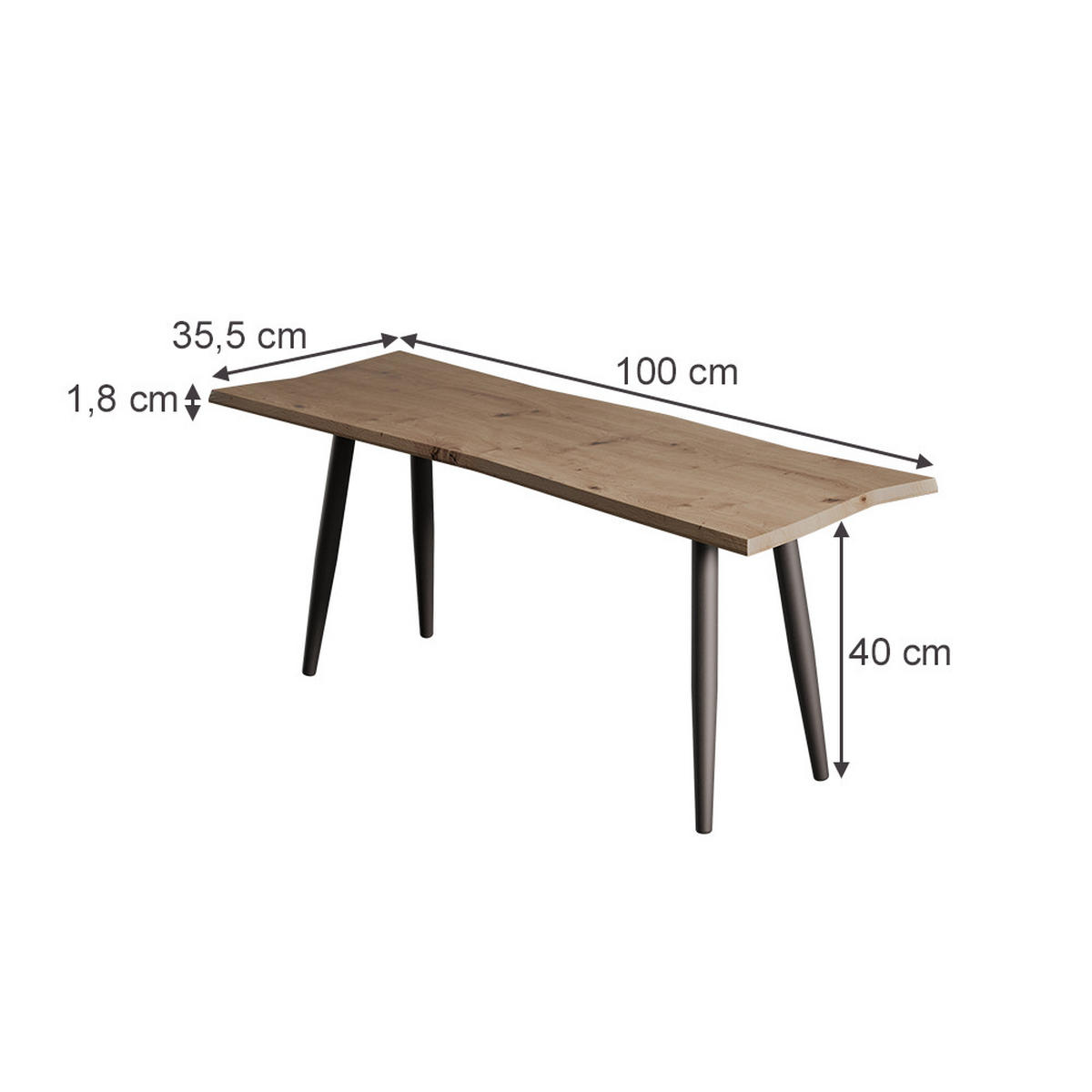 COUCHTISCH Yan Artisan 100 x 35.5 cm - Hellgrau, Holzwerkstoff (35.5/100/40cm) - Vicco