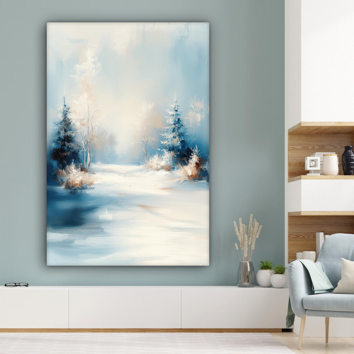 LEINWANDBILD Wald - Winter - Natur - Abstrakt - Schnee Deko Groß 90x140 cm - Weiß, Textil (90/140cm) - MuchoWow