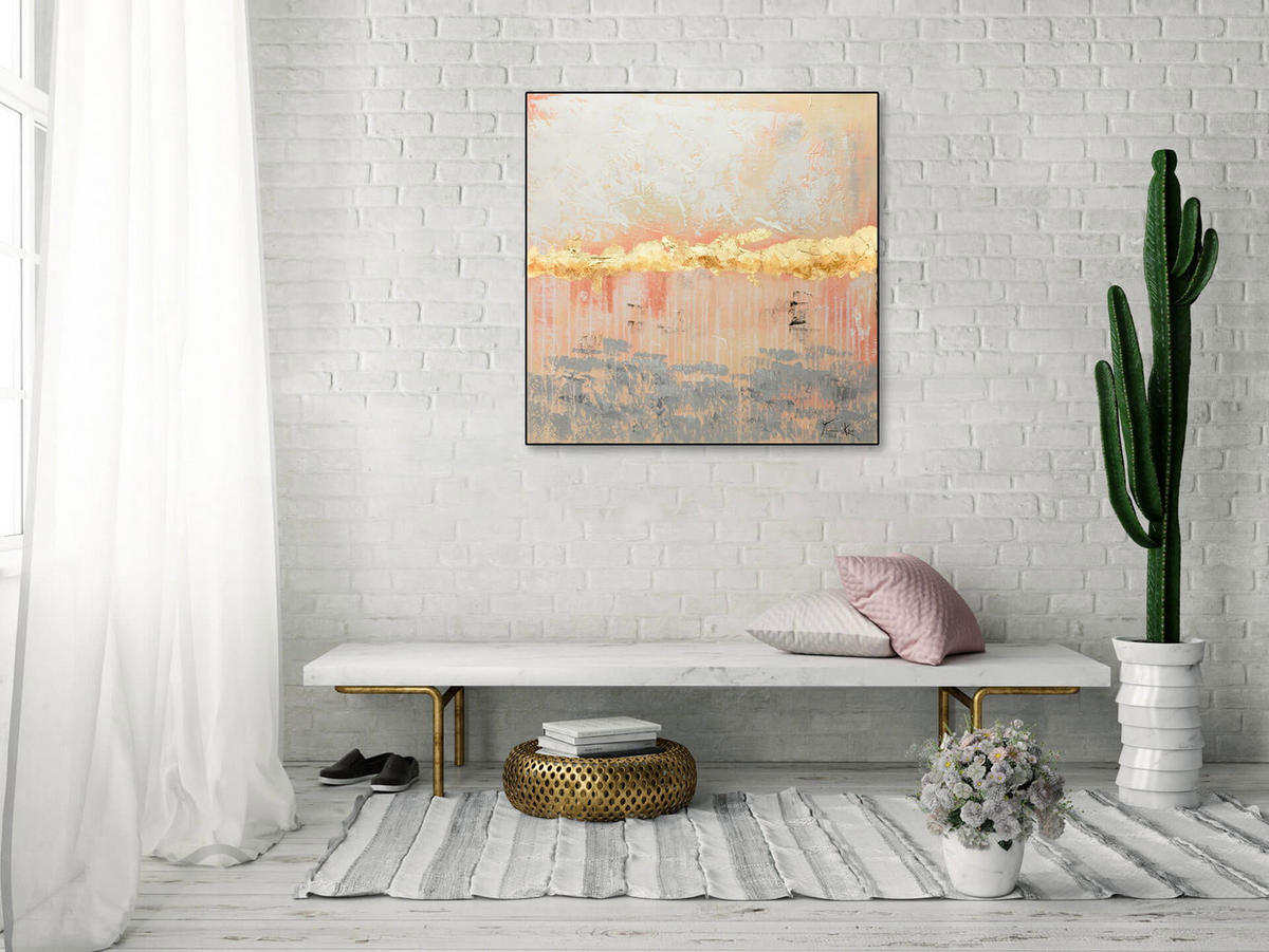 ÖLGEMÄLDE 80/80 cm - Pink/Beige, Holz/Textil (1.6/80cm) - KUNSTLOFT