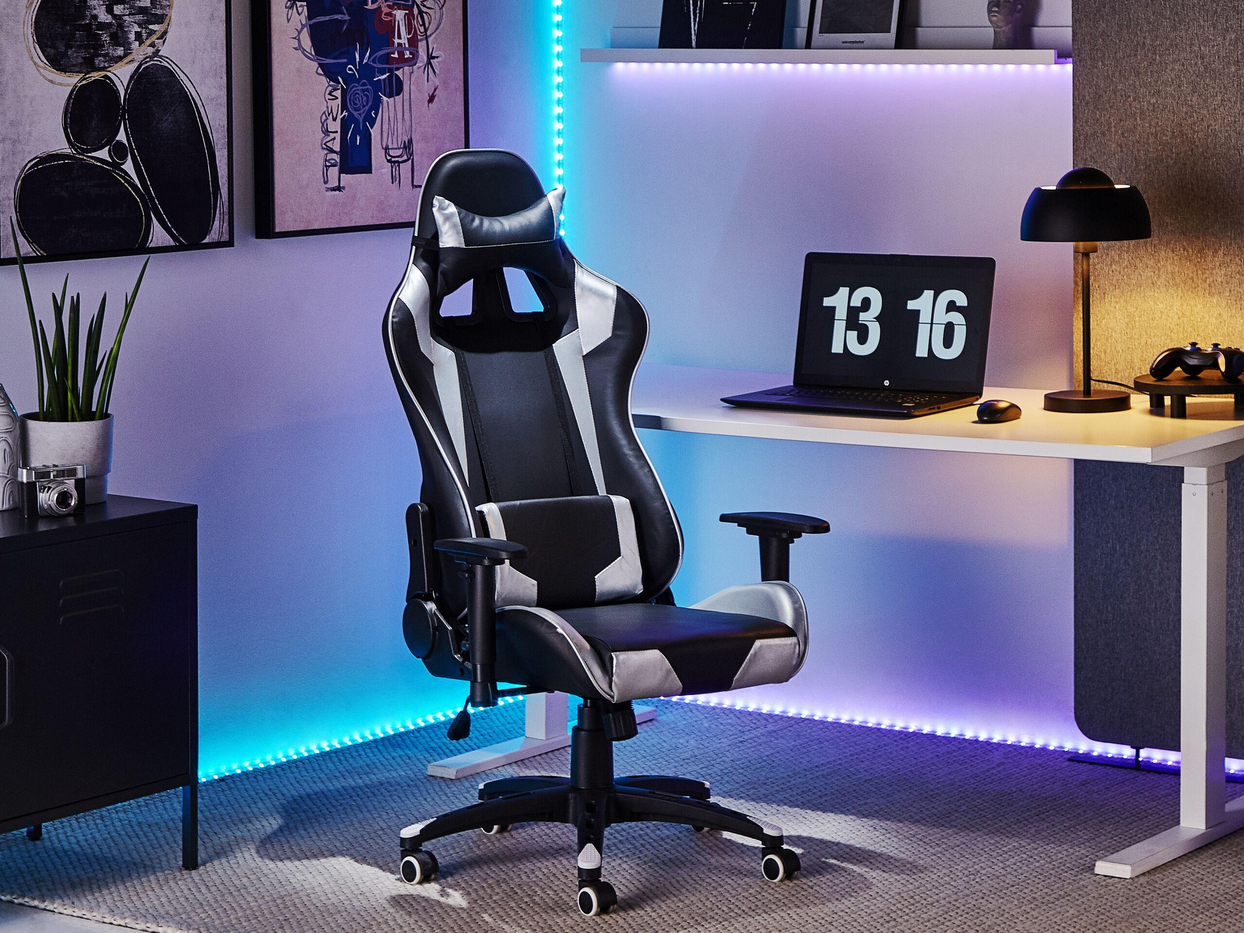 BÜROSTUHL Kunstleder Schwarz/Silber Knight - Schwarz, Kunststoff/Textil (71/129/71cm) - Beliani