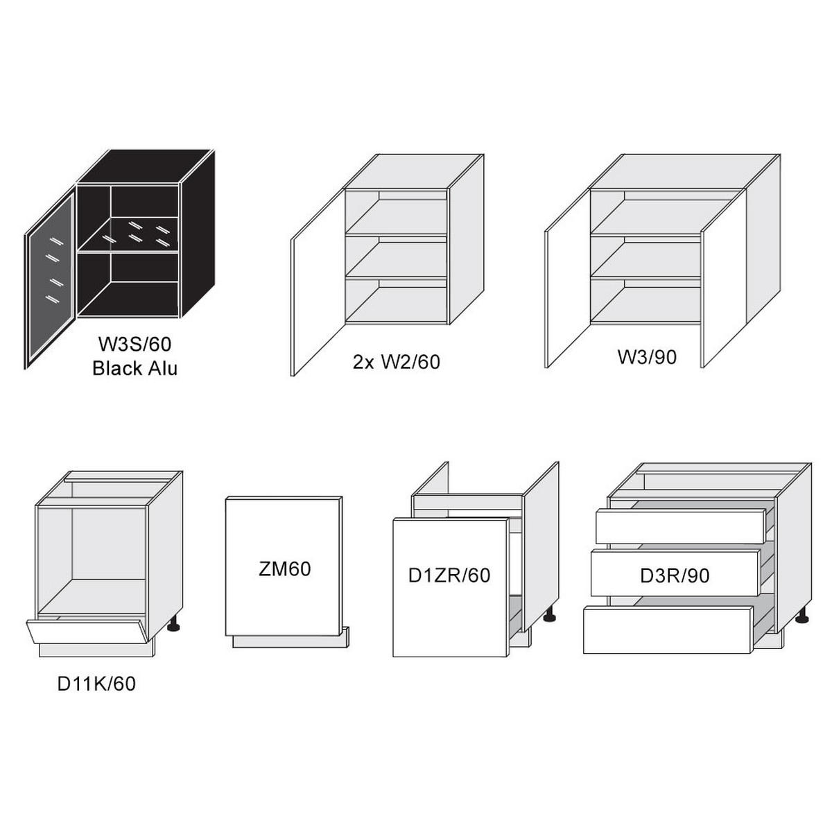 KÜCHENLEERBLOCK Bonn dust grey matt / lava matt 270 / 50 / 208cm mit Vollauszug (REJS Comfort Box) - Graphitfarben/Grau, Holzwerkstoff/Metall (270/208/50cm) - Feldmann-Wohnen