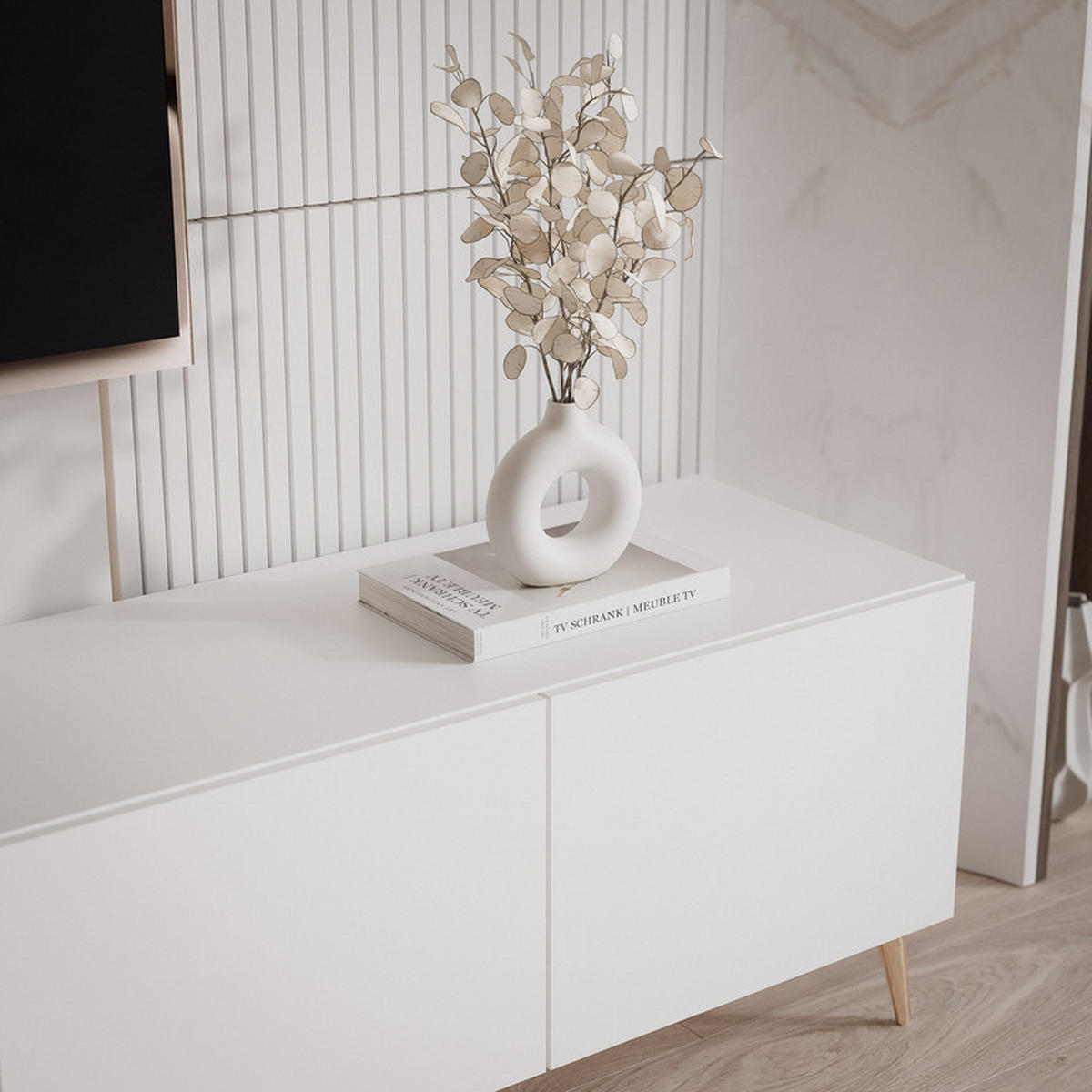 TV-LOWBOARD ANGEL Weiß stehend mit LED-Beleuchtung 300 cm - Weiß, Holzwerkstoff (300/49/40cm) - Idohome