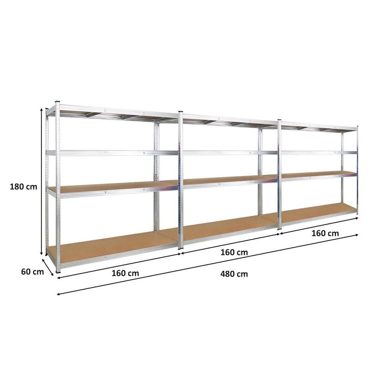 SCHWERLASTREGAL Taurus XL 3er-Set 180x160x60 cm Fachlast 250 kg Verzinkt - Silberfarben, Metall (480/180/60cm) - PROREGAL