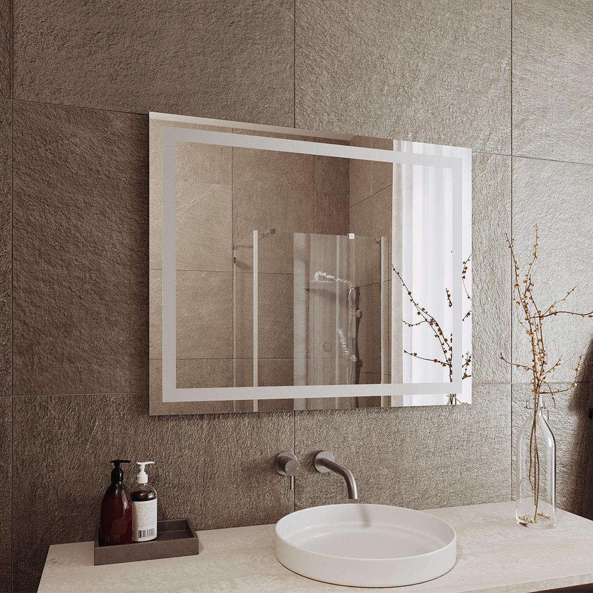 BADEZIMMERSPIEGEL Viola Weiß 80 x 65 cm mit LED-Beleuchtung - Weiß, Glas (3/65/80cm) - Vicco