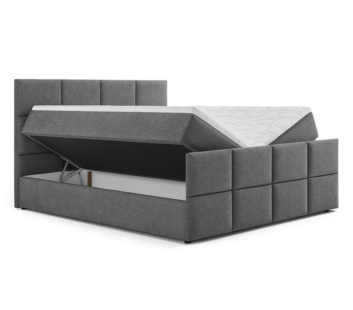 BOXBETT ALEYNA 160x200 cm mit Bettkasten und Matratze - Beige - Beige/Schwarz, Holz/Holzwerkstoff (160/200cm) - AX Living