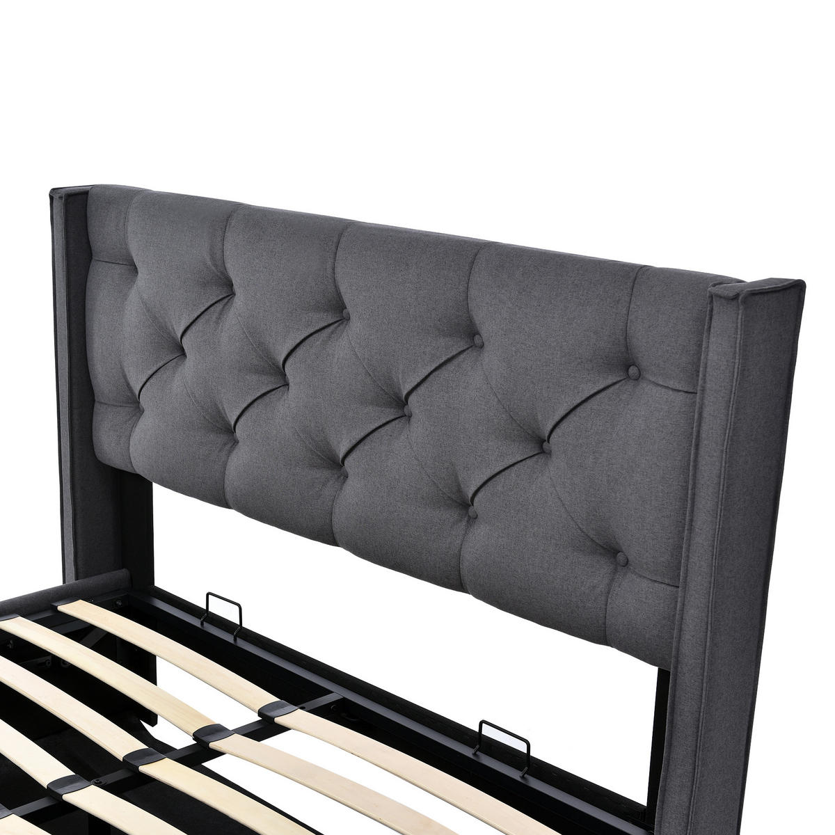 POLSTERBETT 160/200 cm grau mit Stauraum und Lattenrost - Grau, Textil (160/200cm) - OKWISH