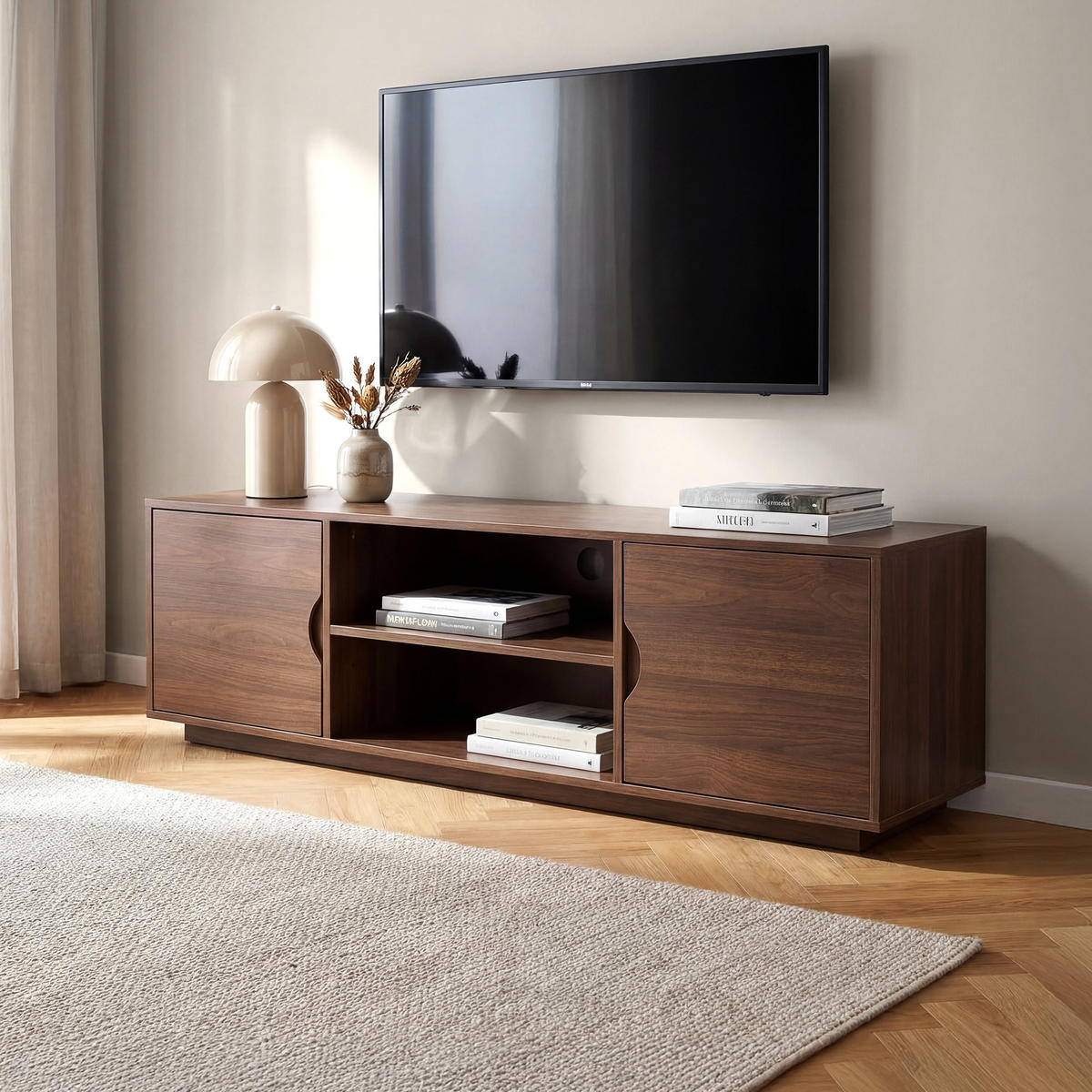TV-LOWBOARD Sven 140cm, 2 türen Walnuss-Finish Skandinavisches - Nussbaumfarben, Holzwerkstoff (140/45/40cm) - Sicaan