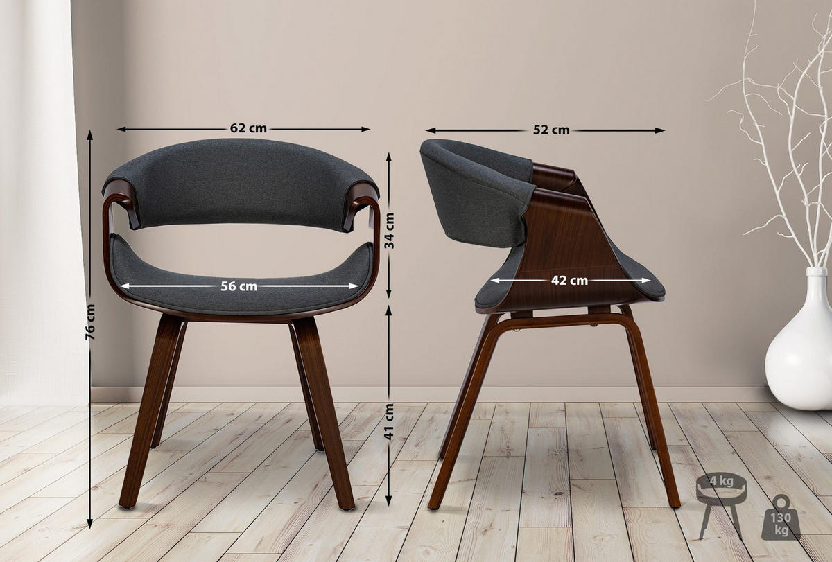 ESSZIMMERSTUHL Foley 76x62x52 cm walnuss/grau - Nussbaumfarben, Holz (62/76/52cm) - furnicato