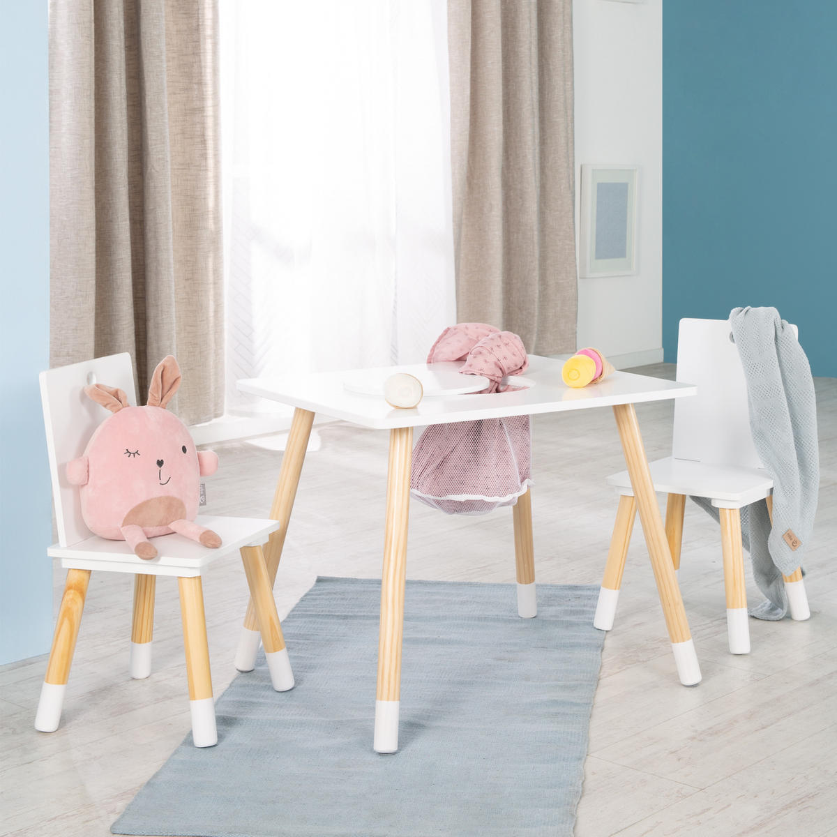 SITZGRUPPE mit Aufbewahrungsnetz - Naturfarben/Weiß, Holzwerkstoff/Textil (60/54/50cm) - Roba