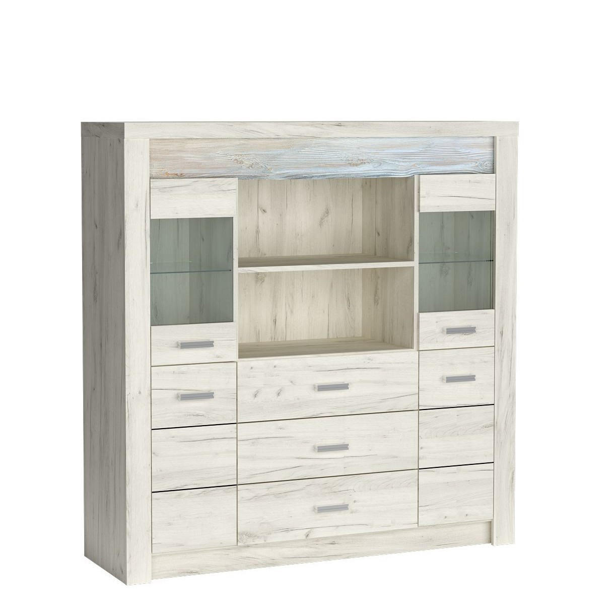 KOMMODE ZERI 137/141,5/42cm mit 3 Schubladen 4 Türen Eiche Bianco - Eiche Bianco, Holzwerkstoff (137/141.5/42cm) - MASSENO