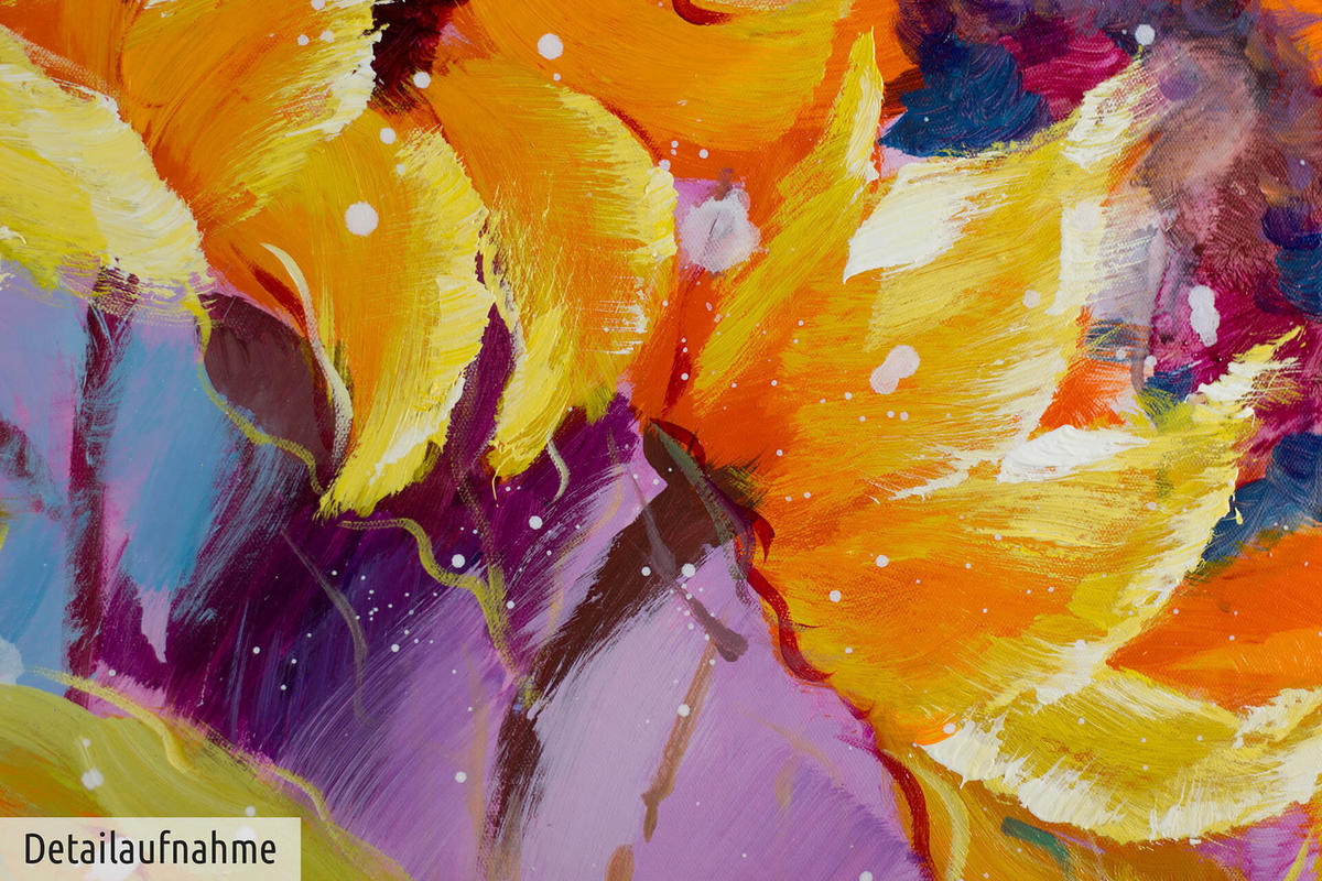 ACRYLBILD HANDGEMALT 150/50 cm - Gelb/Orange, Holz/Textil (150/50cm) - KUNSTLOFT