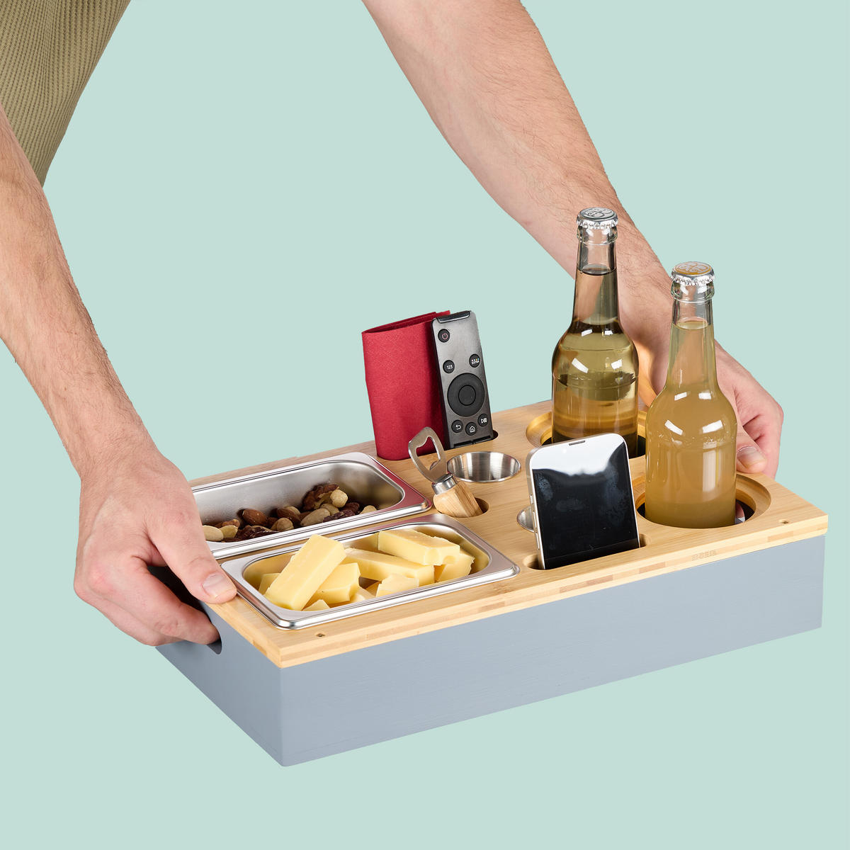 COUCHBAR - Grau, Holz/Naturmaterialen (40/8/26cm) - Relaxdays