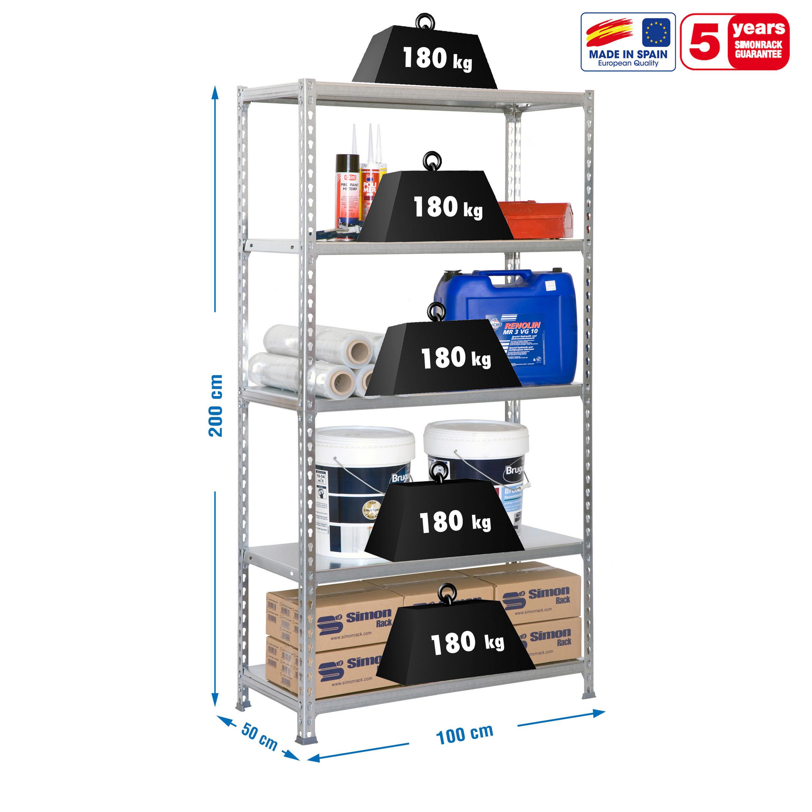 SCHWERLASTREGAL Big Metal Shark HxBxT 200 x 100 x 50 cm Fachlast 180 kg Grau - Grau, Metall (100/200/50cm) - PROREGAL