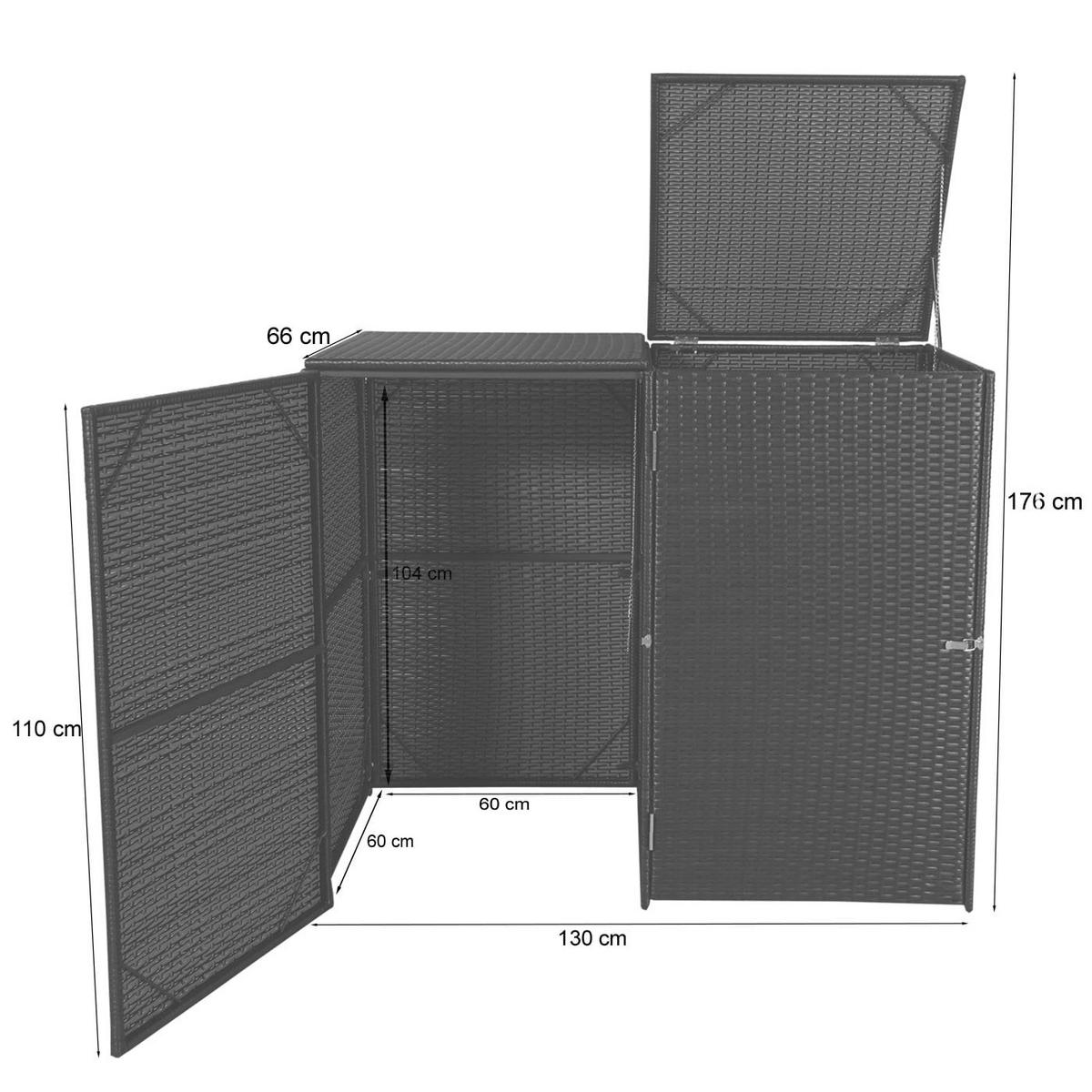 MÜLLTONNENBOX 2er HxBxT 176x130x131cm Poly-Rattan 2x120l Braun - Braun, Kunststoff (130/176/131cm) - PROREGAL