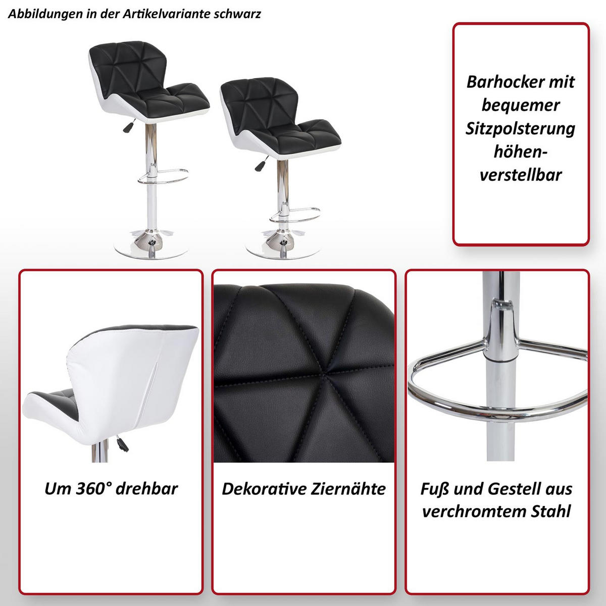 BARHOCKER Rot 2er-Set - Rot, Textil (44/106/49cm) - MCW