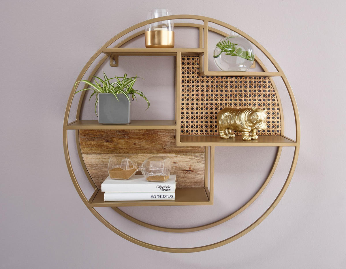 WANDREGAL Rattan Massivholz Metall Industrial Stil mit 5 Ablagen - Braun, Holz/Metall (62/17/62cm) - KADIMA DESIGN