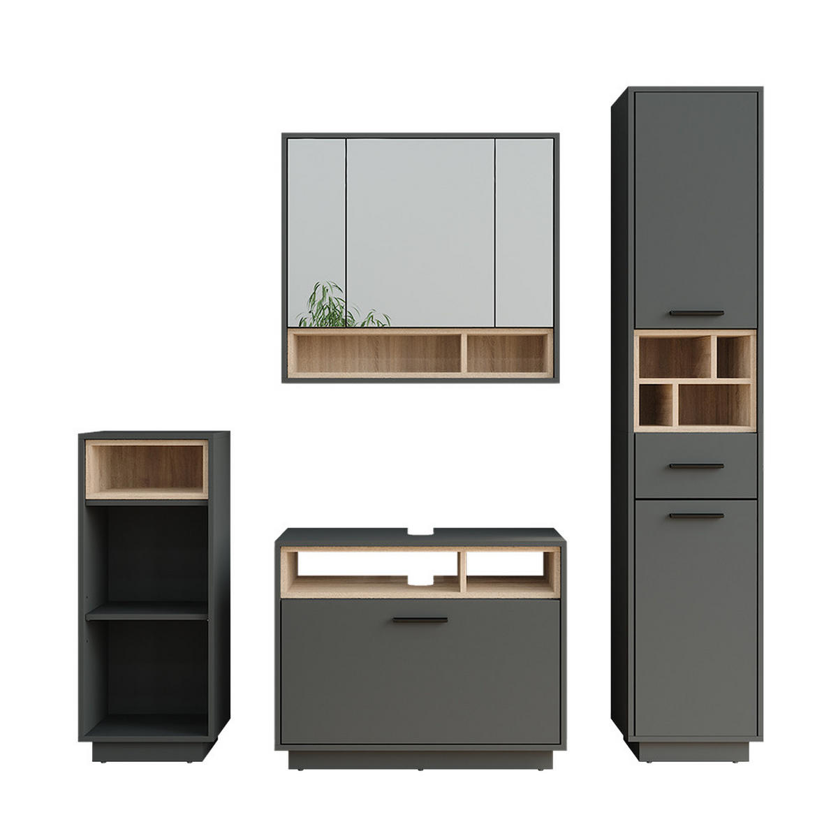 KOUPELNOVÁ SESTAVA NÁBYTKU Beatrice Anthracite/Sonoma - Sonoma dub/antracitová, kompozitní dřevo (80/64/35cm) - Vicco