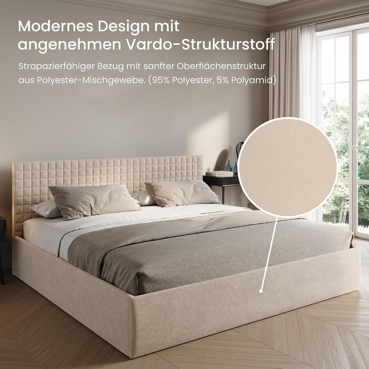 POLSTERBETT VARDO-Stoff 200x200 cm in Beige - Beige, Textil (200/200cm) - Home Collective