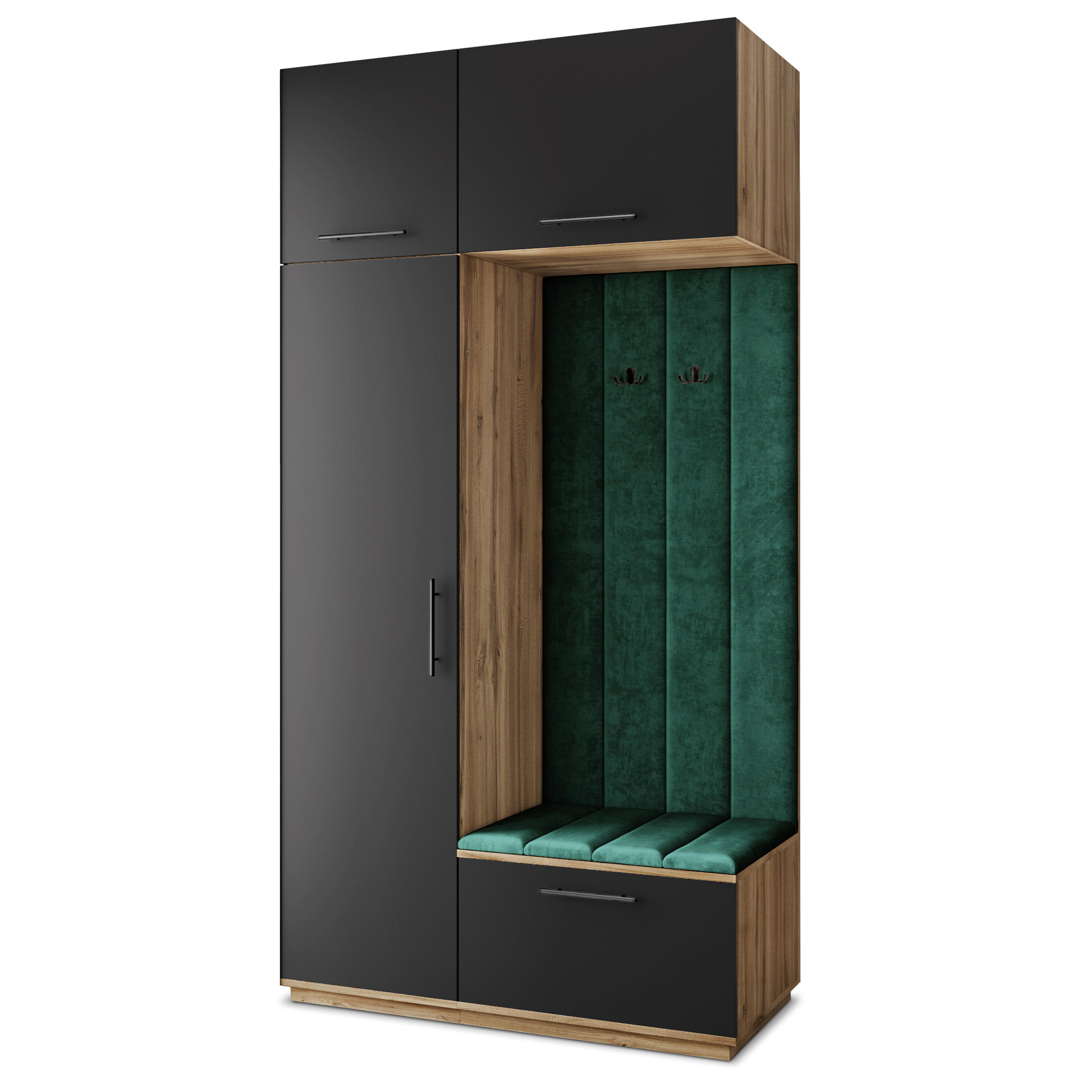 Masseno Garderobenschrank Eiche Wotan, Schwarz, Grün 120x240x60 cm
