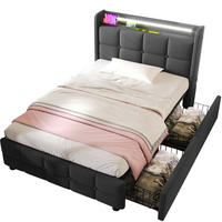 ČALÚNENÁ posteľ 90x200 cm s LED osvetlením, USB portami, 2 zásuvkami a policou, Sivá - sivá, drevo (90/90cm) - Redom