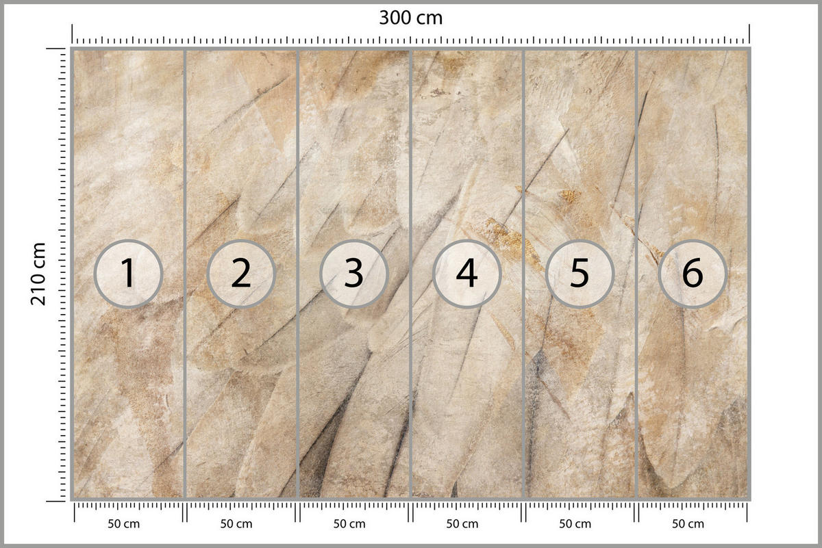 FOTOTAPETE Vogelflügel Beton Retro Stil 300x210 - Beige/Braun, Papier (300/210cm) - Muralo