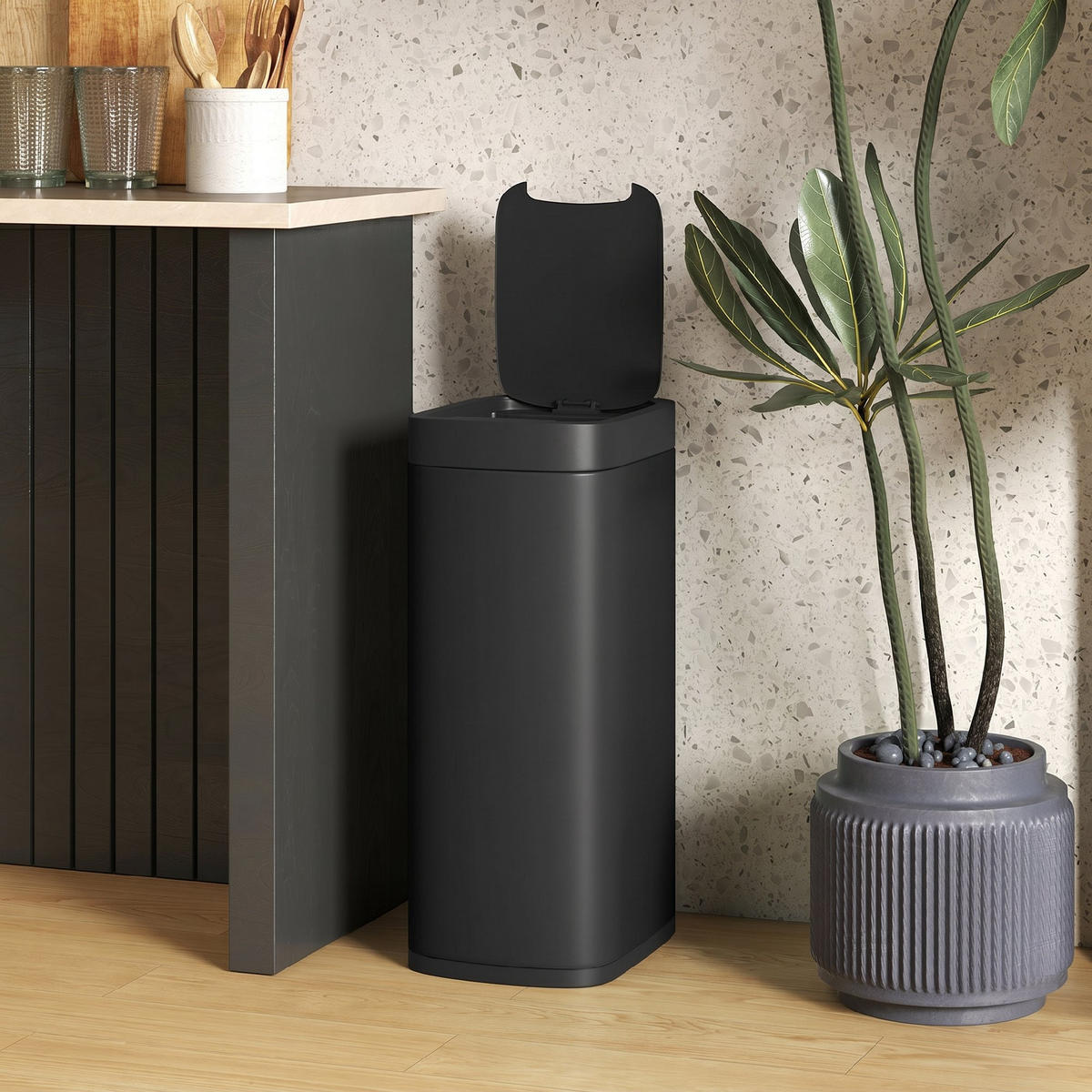 MÜLLEIMER SENSOR AUTOMATISCHER Sensor 50L Infrarot Metall Schwarz 26,5/68/35,5 cm - Schwarz, Metall (26.5/68/35.5cm) - Rolipo