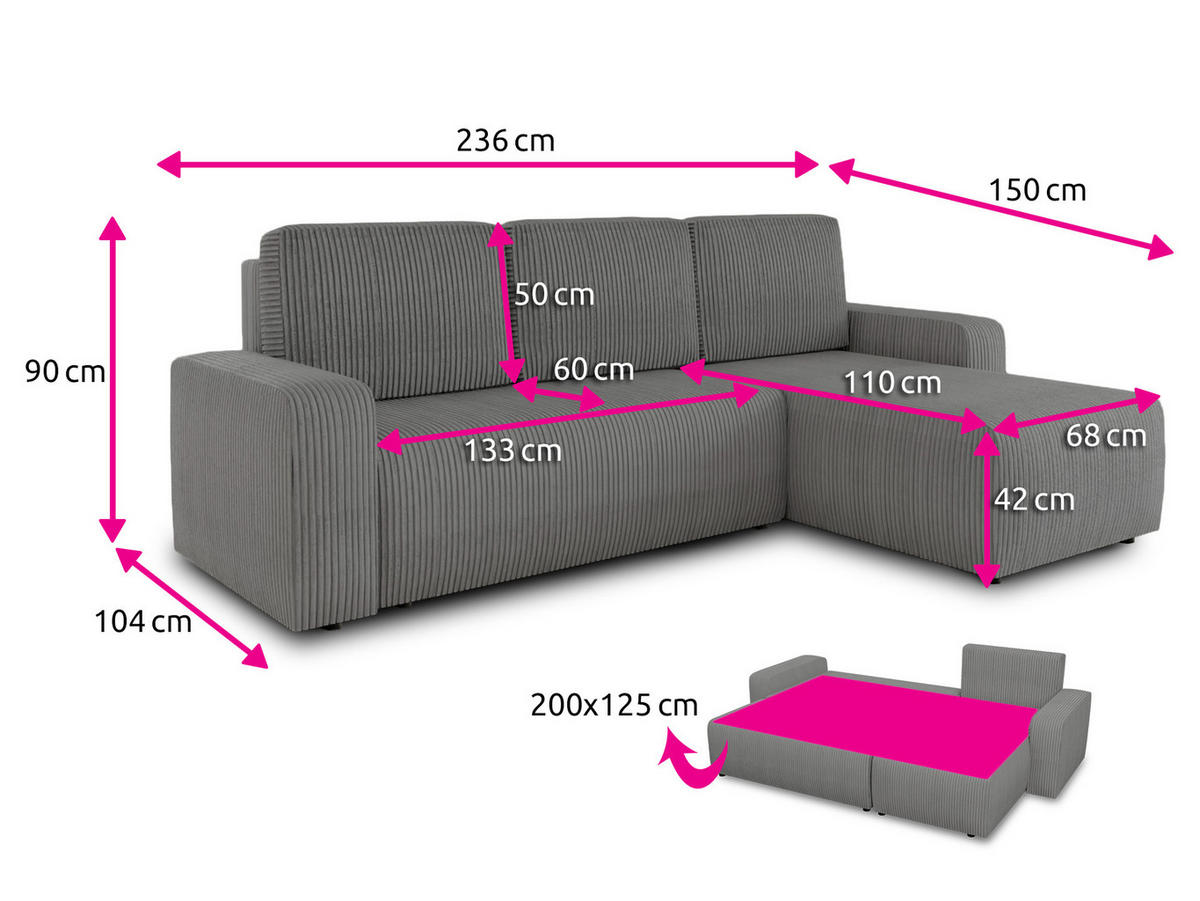 ECKSOFA Roma L - Beige, Holz/Textil (236/150cm) - Sofnet