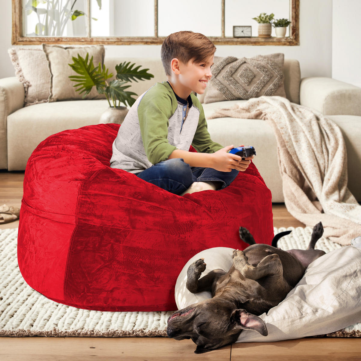 RIESEN-SITZSACK XXL JUMBO Velours 3ft - Rot, Textil (105/65/105cm) - Green Bean