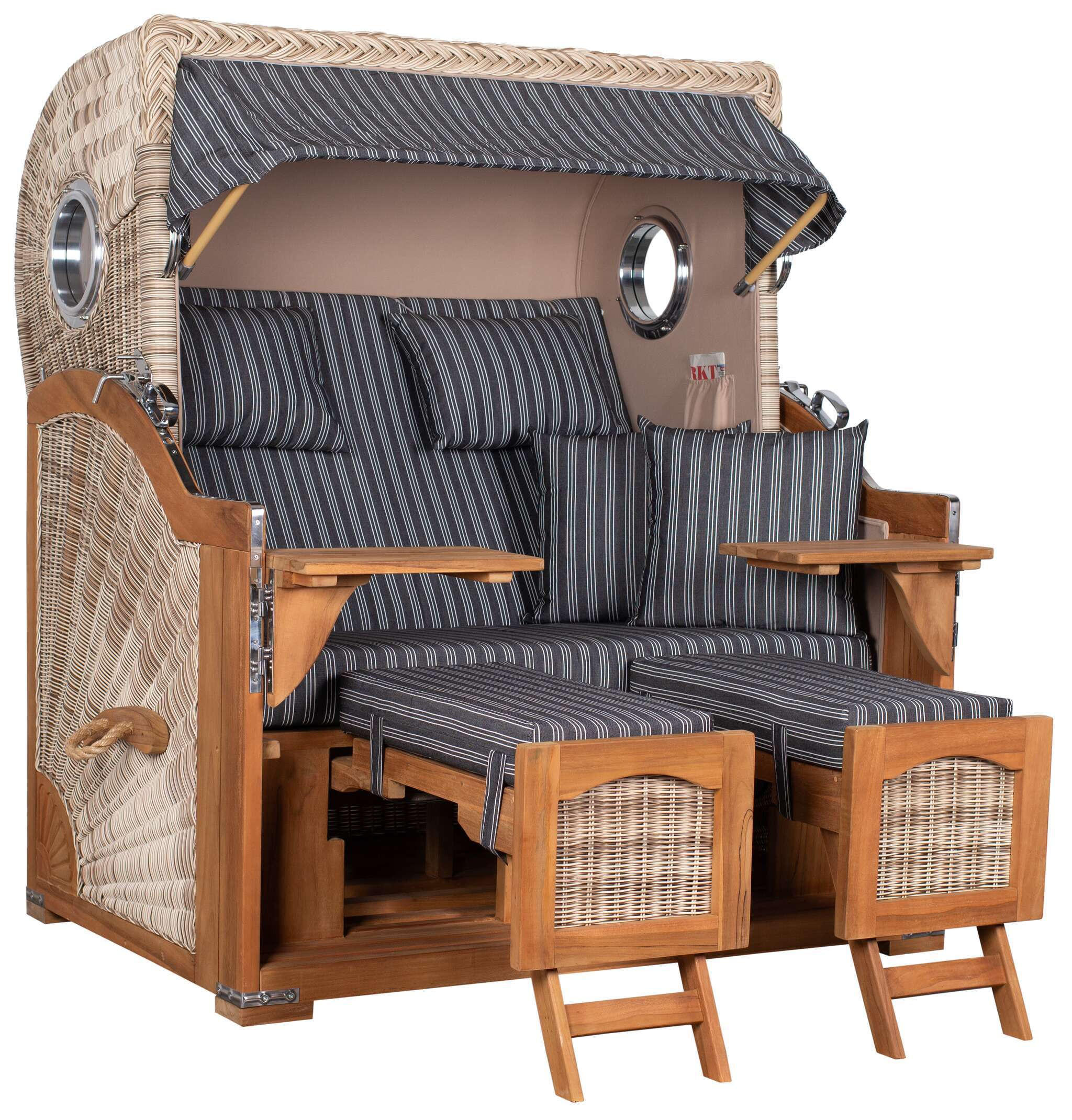 STRANDKORB XXL Düne Grande Teak PE Shell - Braun/Grau, Metall (142/170/95cm) - Mr. Deko