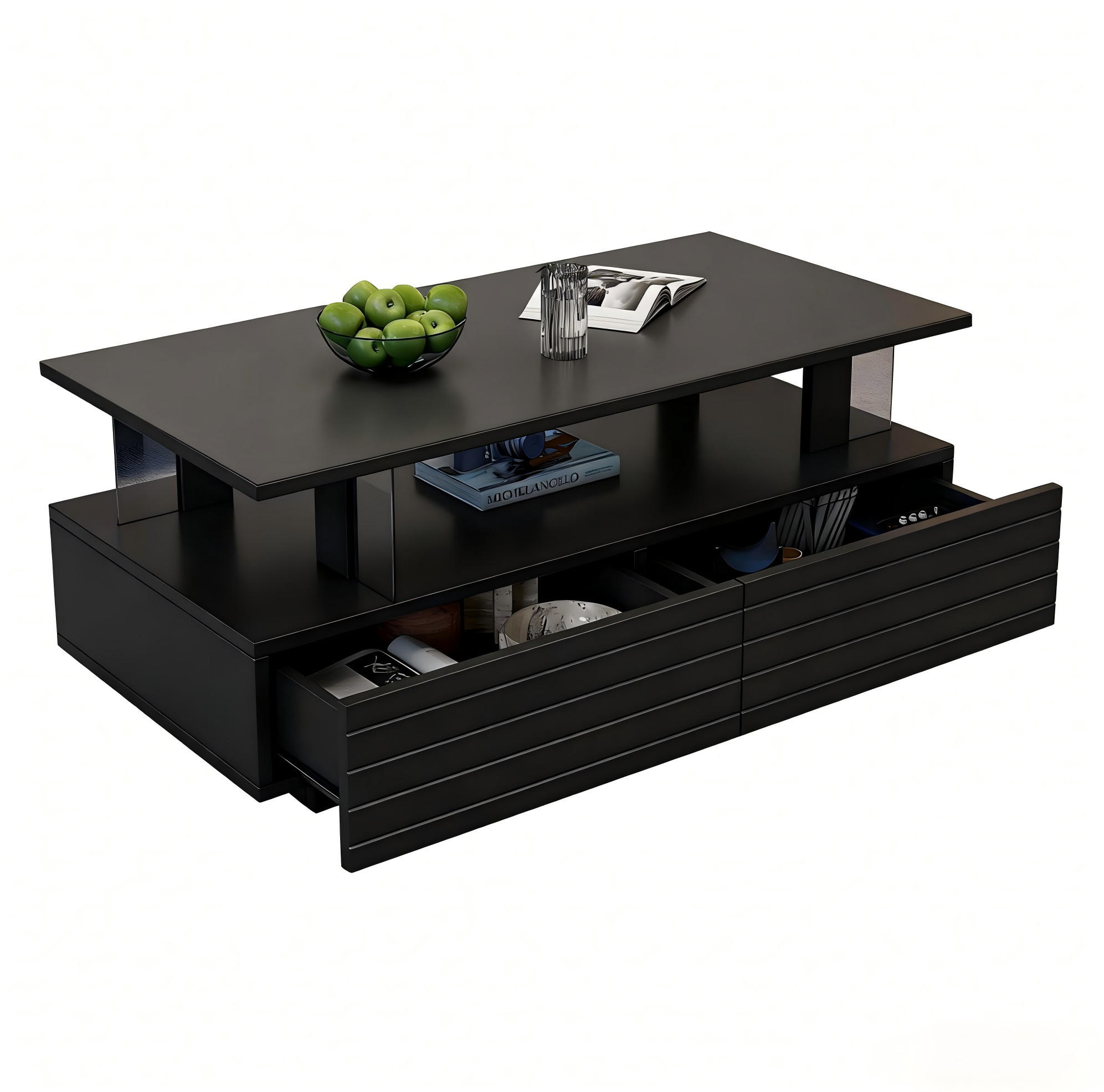 COUCHTISCH 100/50/42 cm schwarz aus Acryl mit Aufbewahrung - Schwarz, Holzwerkstoff (100/50/42cm) - OKMYHOME