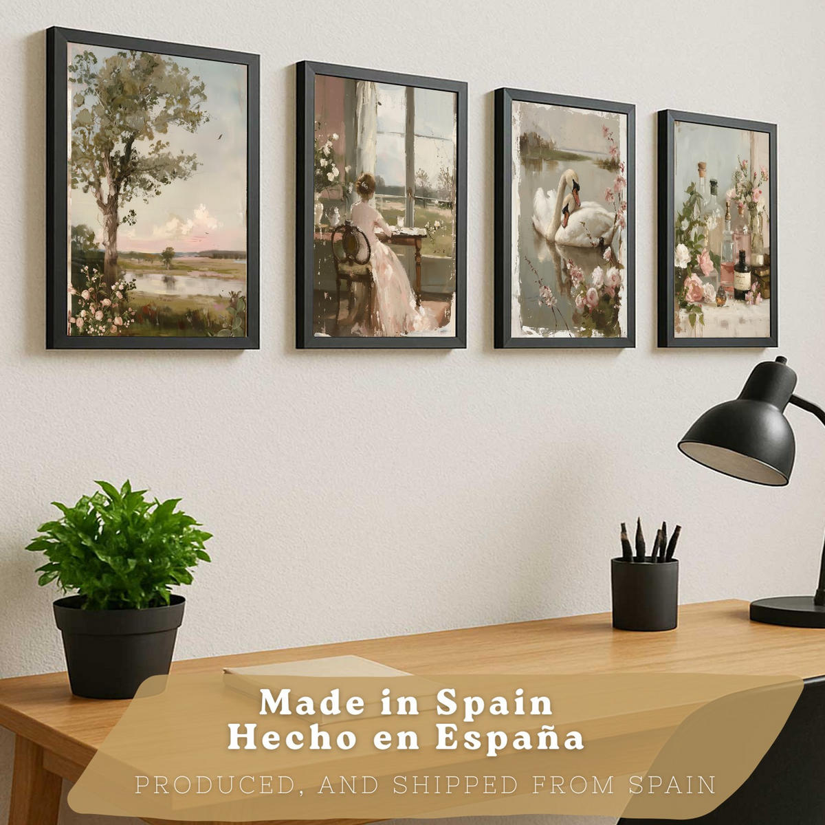 PLAKAT Sada 4 Západ slunce A3 Černý rám - černá, papír (29.7/1/42cm) - Nacnic