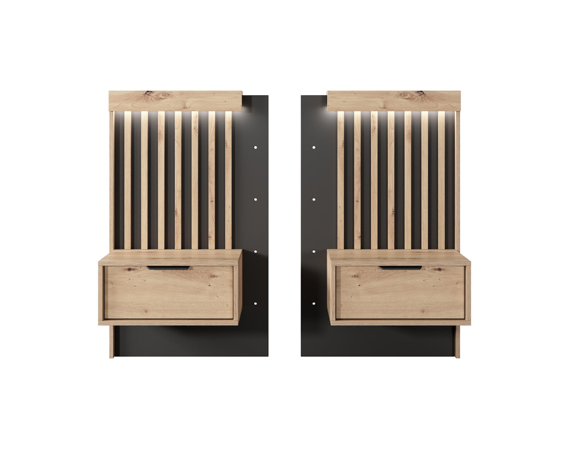 NACHTKONSOLEN Tally Artisan Eiche / anthrazit 50cm / 39 cm / 104 cm 2-teilig - Braun, Holz/Holzwerkstoff (100/104/39cm) - Feldmann-Wohnen