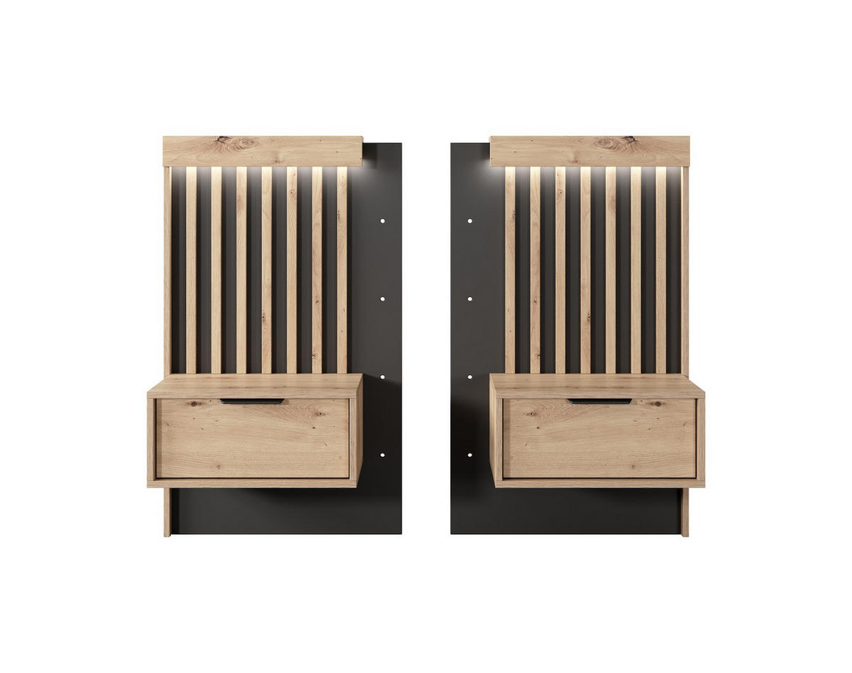 BETT MIT NACHTKONSOLEN Tally Artisan Eiche / anthrazit 263 / 210 / 104 cm - Braun, Holz/Holzwerkstoff (160/200cm) - Feldmann-Wohnen