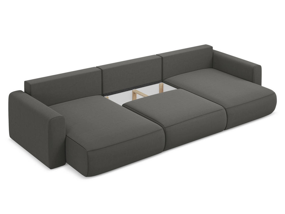 WOHNLANDSCHAFT Samt Stoff Grau - Dunkelgrau/Schwarz, Kunststoff/Textil (340/82/149cm) - Makamii