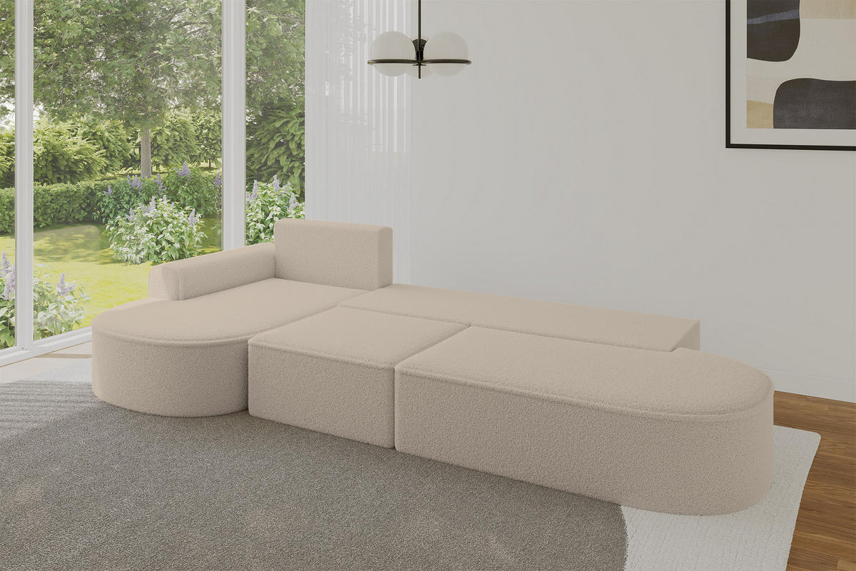 ECKSOFA mit Schlaffunktion Ottomane Links MARI L2-S 368X167X85 Dunkelbeige Bouclé - Hellbraun/Schwarz, Holzwerkstoff/Kunststoff (368/167cm) - ALTDECOR
