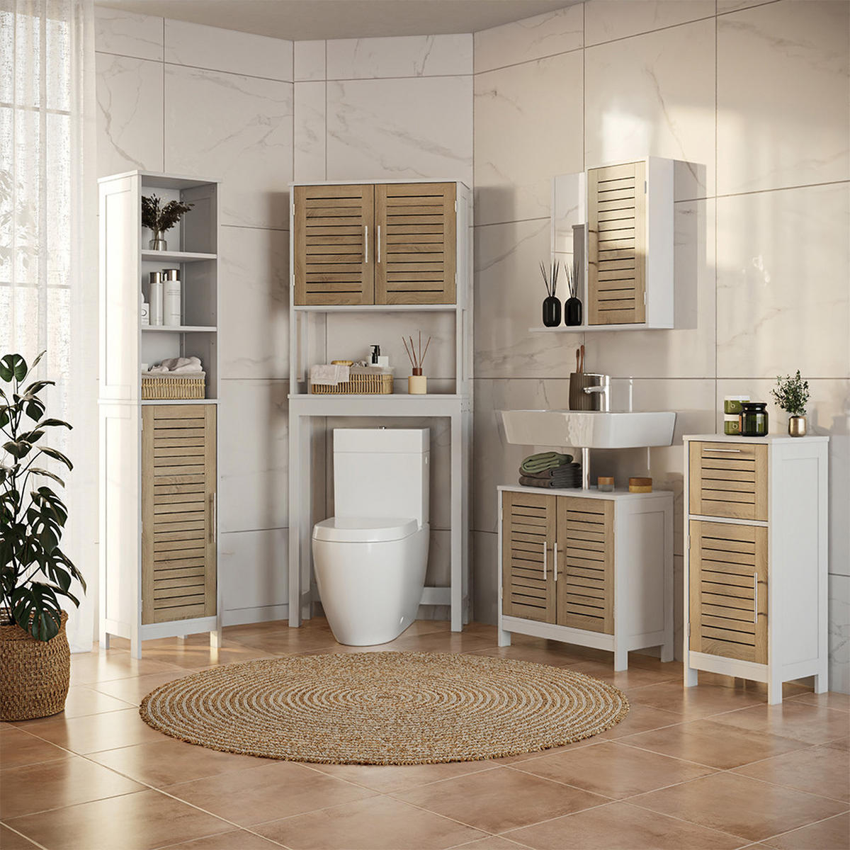TOILETTENSCHRANK Looma Weiß/Eiche 70 x 180 cm mit 2 geschlossenen Fächern - Weiß, Holzwerkstoff (70/180/23cm) - Vicco