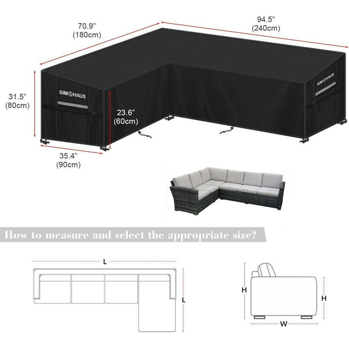 SCHUTZHÜLLE für Loungemöbel L-Form 180 x 240 x 90 cm - Schwarz, Kunststoff (1/1/1cm)