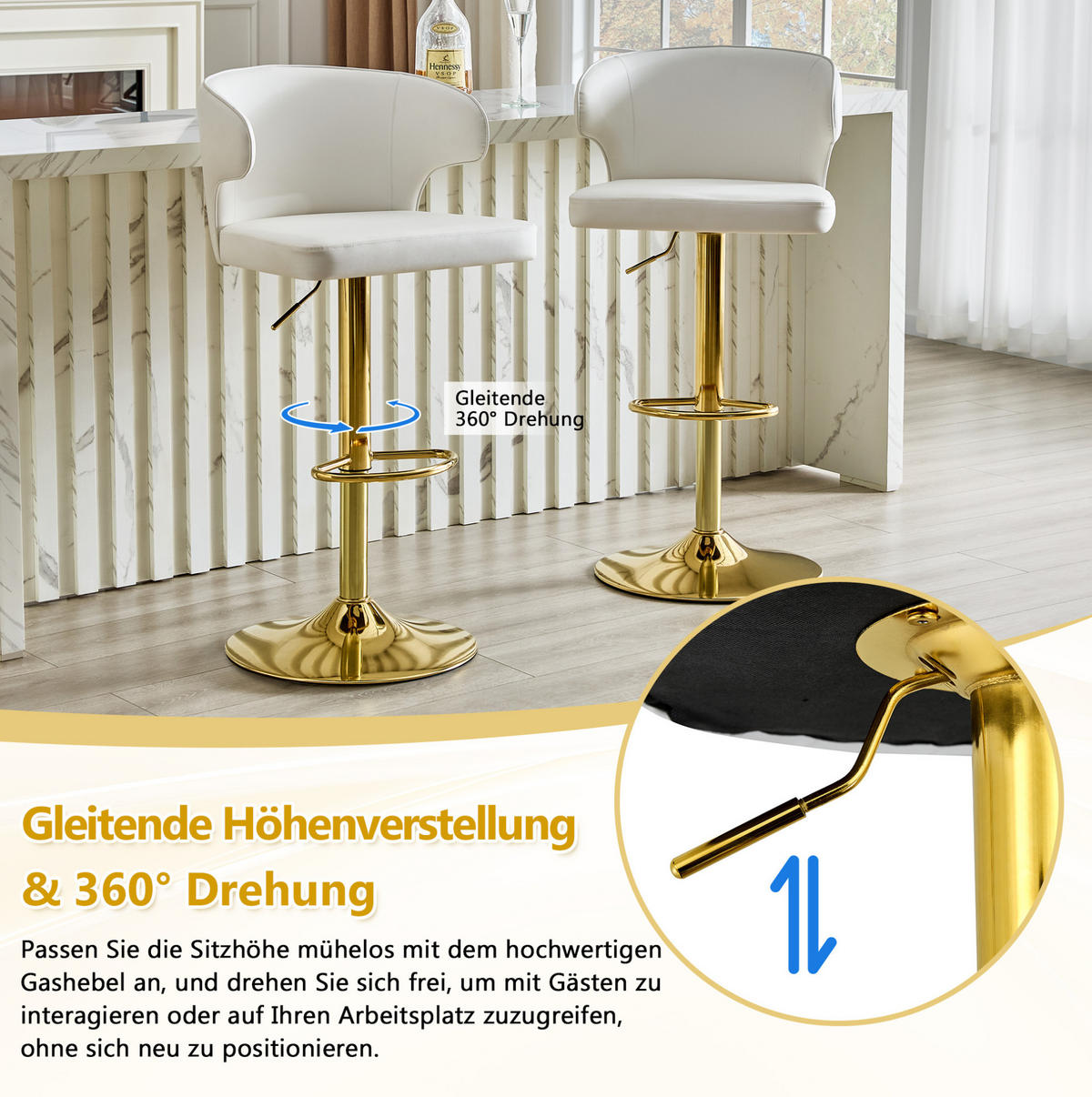 BARHOCKER mit Lehne, 360° drehbar, höhenverstellbar, Weiß - Weiß, Kunststoff (45/110/49.7cm) - MIVRAY