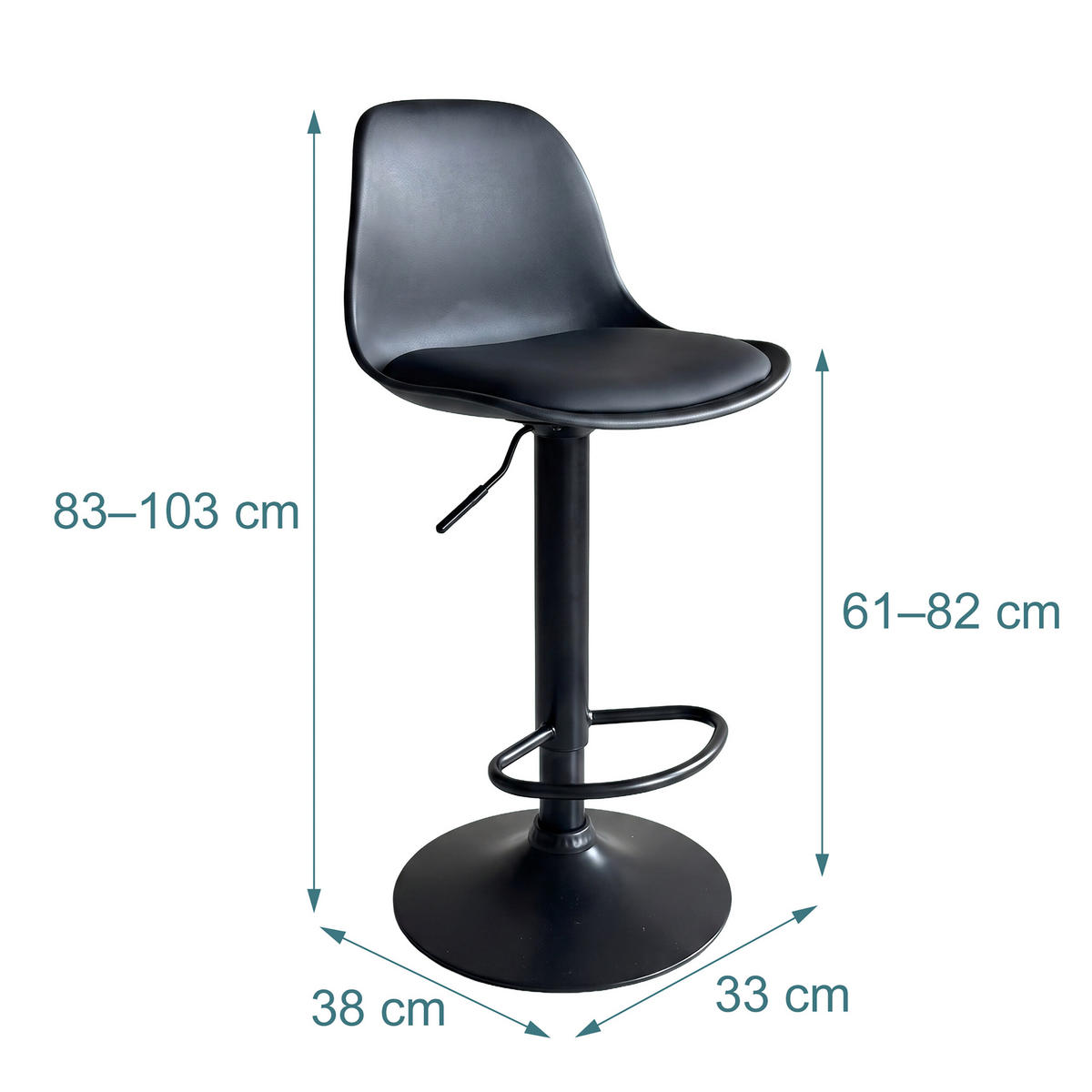 SCAUN Negru bar Set-2 reglabil pe înălțime cu spătar - negru, material plastic/metal (38/103/38cm) - Relaxdays