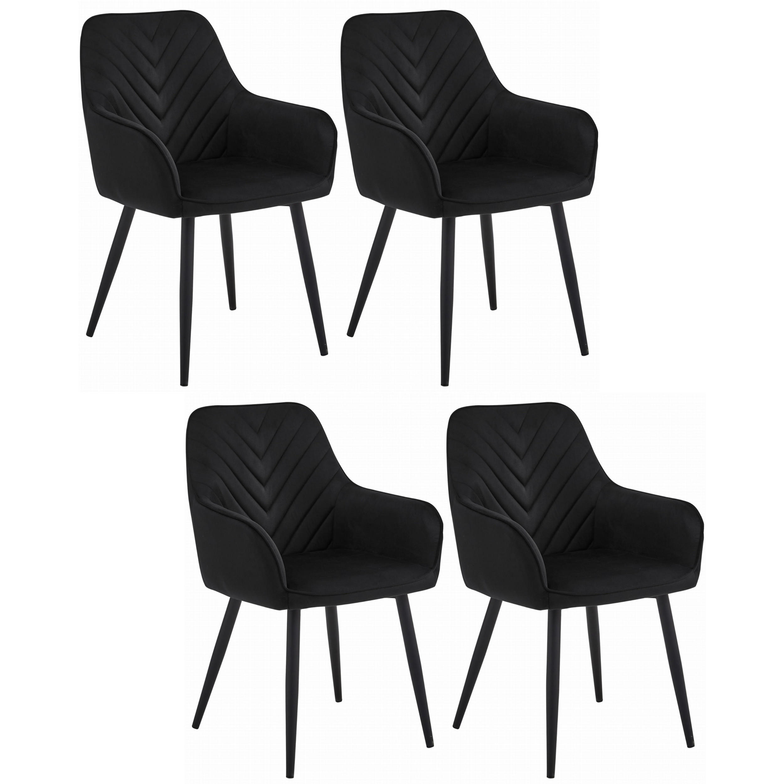 STUHL NEMI 4-er Set, Schwarz, Schwarz, mit Samtstoff gepolstert - Schwarz, Textil/Metall (54/84/61cm) - Komodee