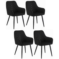 STUHL NEMI 4-er Set, Schwarz, Schwarz, mit Samtstoff gepolstert - Schwarz, Textil/Metall (54/84/61cm) - Komodee