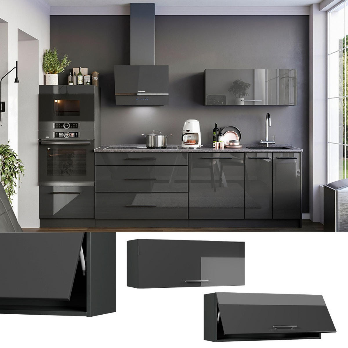 HÄNGESCHRANK Fame-Line, Anthrazit Hochglanz/Anthrazit, 100 cm - Schwarz Hochglanz/Anthrazit, Holzwerkstoff (100/40/34.1cm) - Vicco