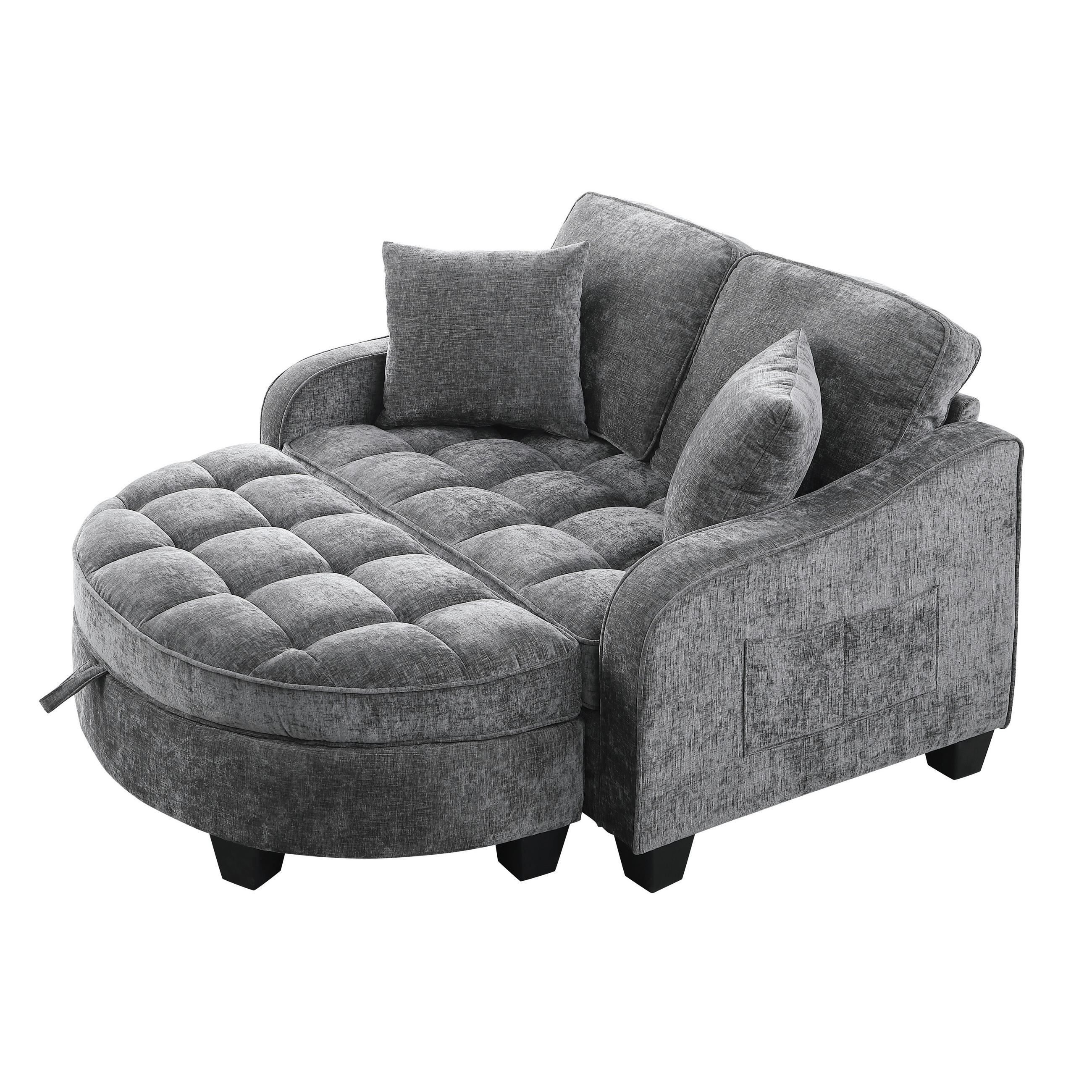 SCHLAFSOFA 2-in-1 mit Hocker und Stauraum, Dunkelgrau - Dunkelgrau, Holz (132/93/129cm)