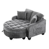 SCHLAFSOFA 2-in-1 mit Hocker und Stauraum, Dunkelgrau - Dunkelgrau, Holz (132/93/129cm)