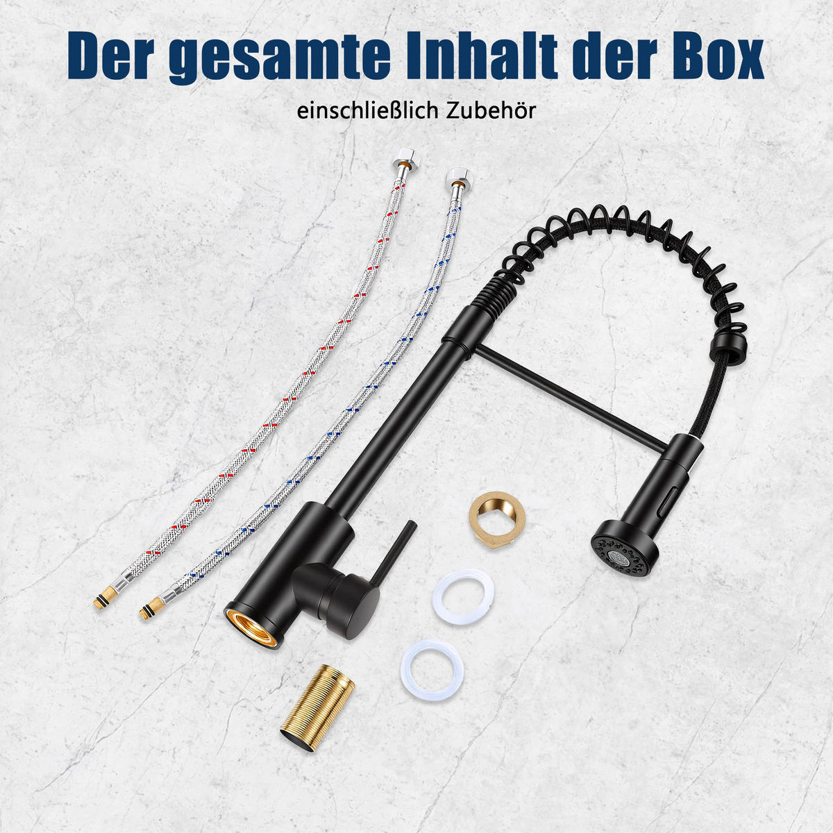 KÜCHENARMATUR Schwarz mit Feder-Sprühkopf, 2 Strahlmodi, 360° drehbar, Keramikkartusche, Einhebelmischer, rostfrei, Einlochmontage - Schwarz, Metall (4.5/46/17.5cm) - Joyfair